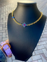 Load image into Gallery viewer, *Very Rare* Medium Repurposed Louis Vuitton Royal Blue &amp; Magenta Swarovski Crystal Charm Vintage Necklace