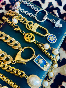 Repurposed Louis Vuitton Keyring & Crystal Paved Lapis Star Charm Bracelet