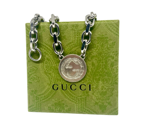 * Rare* Repurposed Large Sterling Gucci GG & Bird Reversible Coin Necklace
