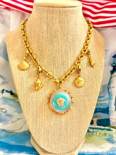 Load image into Gallery viewer, *Very Rare*Repurposed 1980’s Turquoise Versace Button &amp; Removable Charm Necklace