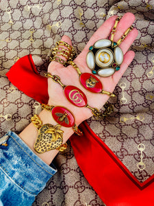 *Very Rare* Repurposed Gucci Bee Charm Red & Gold Tone Vintage Bracelet