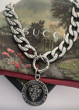 Load image into Gallery viewer, Repurposed *Rare* Gucci Knight Coin  &amp; Crystal Bee Carabiner Necklace
