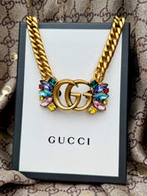 Load image into Gallery viewer, X~Large Repurposed Gucci Multicolored Crystal Pavé Hardware Adjustable Necklace