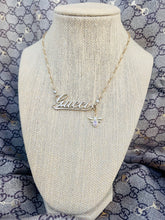 Load image into Gallery viewer, Repurposed Gucci Cursive Charm &amp; Removable Crystal Pavè Bee Necklace