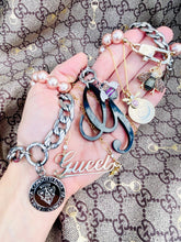 Load image into Gallery viewer, Repurposed Black Resin Gucci Cursive G Charm &amp; Removable Crystal Pavè Bee Necklace
