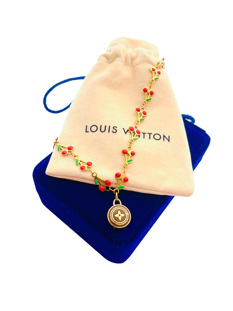 Repurposed Louis Vuitton Signature Flower Charm & 🍒 Chain Necklace