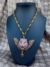 Load image into Gallery viewer, *Very Rare*Repurposed X~Large Gucci Tiger Carved Wings Crystal Statement Necklace