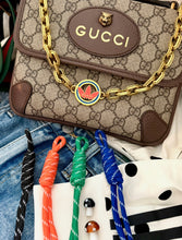 Load image into Gallery viewer, 3~in~1 Repurposed Gucci x Adidas Collaboration Charm Convertible Denim Chain/Bag Charm/Necklace