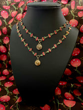 Load image into Gallery viewer, Repurposed Louis Vuitton Café &amp; Gold Signature Flower Removable Charm &amp; 🍒 Chain Necklace