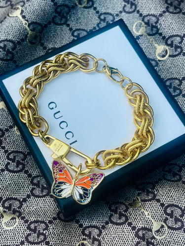Repurposed Gucci Clasp & Multicolored Butterfly Charm Bracelet