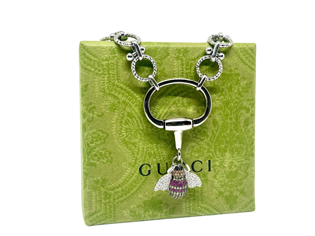Repurposed Gucci Horsebit & Crystal Paved Bee Charm Necklace