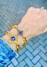 Load image into Gallery viewer, *Very Rare* Large Repurposed Louis Vuitton Lime &amp; Purple Crystal Charm Vintage Bracelet