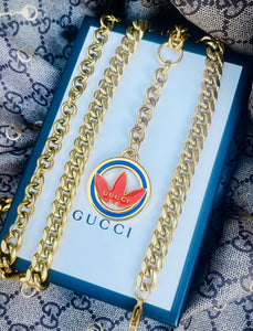 *Rare* Repurposed Gucci X Adidas Collab Blue & Orange Enameled 3~in~1 Convertible Chain Belt/Necklace