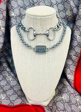 Load image into Gallery viewer, *Very Rare*Repurposed Gucci Hardware Chunky Link Necklace with accent Crystal Charm