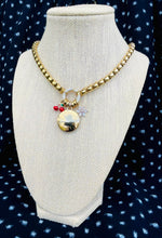 Load image into Gallery viewer, Repurposed Large Louis Vuitton Disc &amp; Cherry/Snowflake Charm Necklace