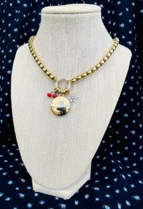 Repurposed Large Louis Vuitton Disc & Cherry/Snowflake Charm Necklace