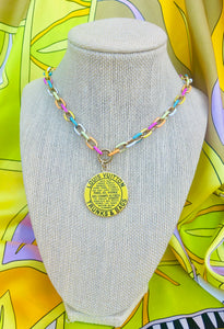 *Rare* X~Large Repurposed Yellow & Gold Louis Vuitton Trunks & Bags Coin Necklace