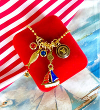 Load image into Gallery viewer, Repurposed Brown &amp; Gold Louis Vuitton Coin Nautical Charm Necklace