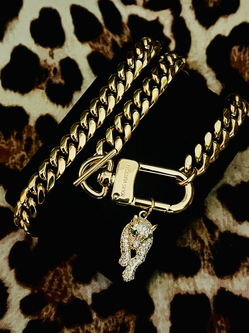 Repurposed Louis Vuitton Key Clasp & Crystal Pavè Leopard Removable Charm