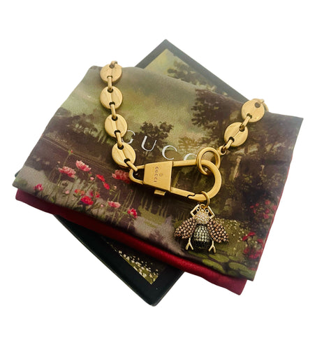 Repurposed Gucci Bee Keychain Clasp Mariner Link Necklace