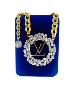 *Very Rare*Large Repurposed Crystal Louis Vuitton Hardware & Swarovski Crystal Accent Necklace