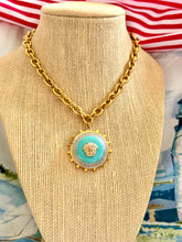 Load image into Gallery viewer, *Very Rare*Repurposed 1980’s Turquoise Versace Button &amp; Removable Charm Necklace