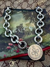 Load image into Gallery viewer, Repurposed Reversible (4 Leaf Heart Clover🍀) Sterling Gucci Coin Necklace