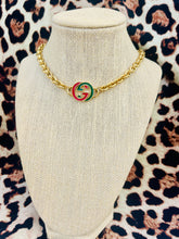 Load image into Gallery viewer, *Rare* Repurposed Interlocking GG Red &amp; Green Enameled Charm Necklace