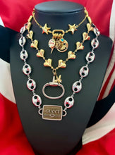 Load image into Gallery viewer, Repurposed Double Sided Gucci Charm Retro/Puffy Mariner Link Necklace