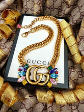 Load image into Gallery viewer, X~Large Repurposed Gucci Multicolored Crystal Pavé Hardware Adjustable Necklace