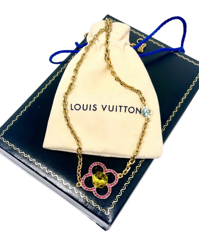 Repurposed Louis Vuitton Magenta & Lime Green Signature Flower Necklace