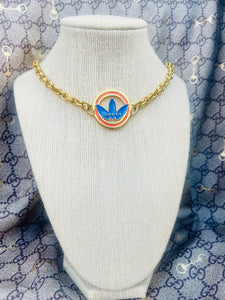 *Rare* Repurposed Gucci X Adidas Blue & Orange Enameled Necklace
