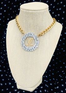 *Very Rare*Large Repurposed Crystal Louis Vuitton Hardware & Swarovski Crystal Accent Necklace