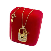 Load image into Gallery viewer, Repurposed Louis Vuitton Cut-Out Logo Charm Crystal Padlock Necklace
