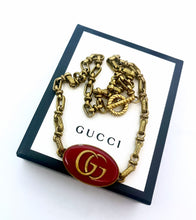 Load image into Gallery viewer, *Very Rare*Repurposed Interlocking GG Gucci Red &amp; Gold Tone Vintage Necklace 📍Small Chip ~Priced Accordingly (see pic #5)