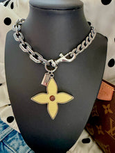 Load image into Gallery viewer, 3~in~1 Repurposed X~Large Louis Vuitton Signature 🧈 Flower Charm Denim Chain/Bag Charm/Necklace