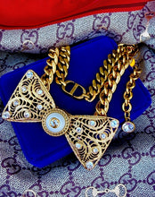 Load image into Gallery viewer, *One of a Kind* Repurposed Gucci Pearl Button &amp; Vintage Bow Brooch/Necklace