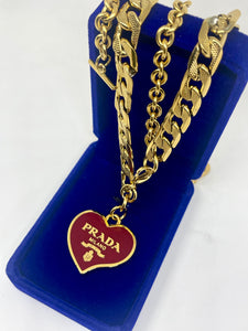 X~Large Repurposed  Burgundy & Gold Prada Heart Charm Necklace