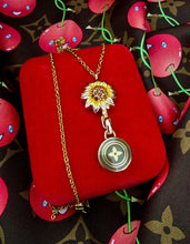 Load image into Gallery viewer, Repurposed Louis Vuitton Gold &amp; Brown Monogram Flower Disc Sunflower Necklace