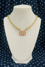 Load image into Gallery viewer, Repurposed Red Enameled &amp; Gold Interlocking GG 90’s Vintage Gucci Charm Necklace