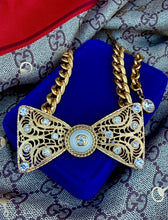 Load image into Gallery viewer, *One of a Kind* Repurposed Gucci Pearl Button &amp; Vintage Bow Brooch/Necklace