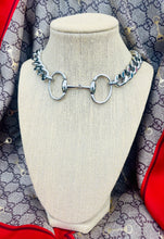 Load image into Gallery viewer, X~Large Repurposed Gucci Horsebit Chunky Necklace with accent Crystal Charm