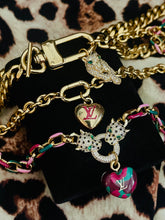 Load image into Gallery viewer, Repurposed Louis Vuitton Puffy Heart Charm Leopard Crystal Pavè Necklace