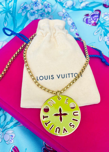 X~Large Repurposed Turquoise & Green Reversible Louis Vuitton  Charm 2 in 1 Necklace