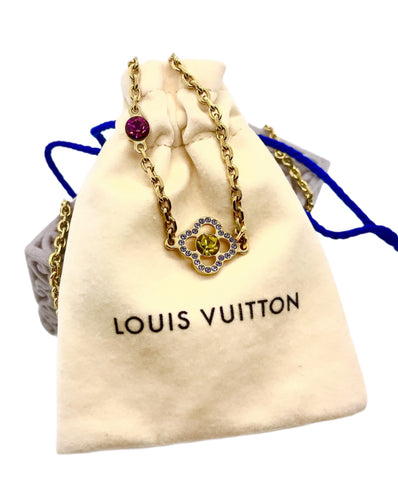 *Very Rare* Medium Repurposed Louis Vuitton Purple & Lime Green Signature Flower Charm Necklace