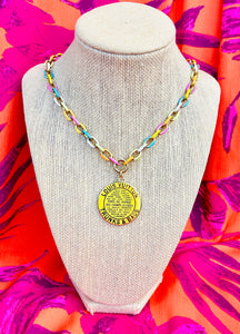 *Rare* X~Large Repurposed Yellow & Gold Louis Vuitton Trunks & Bags Coin Necklace