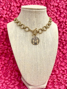 Repurposed Rue Cambon Paris CC Coin Vintage Toggle Necklace