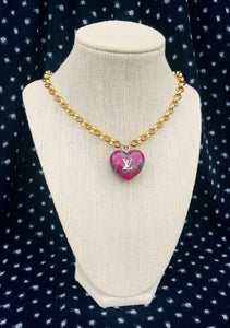 Repurposed Louis Vuitton Pink & Green Leopard Charm Necklace