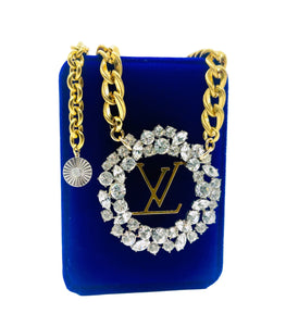 *Very Rare*Large Repurposed Crystal Louis Vuitton Hardware & Swarovski Crystal Accent Necklace