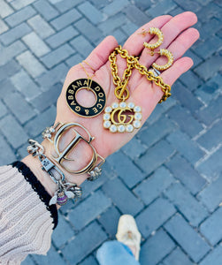 Repurposed Gucci Key Clasp & Multicolor Crystal Bee Charm Bracelet